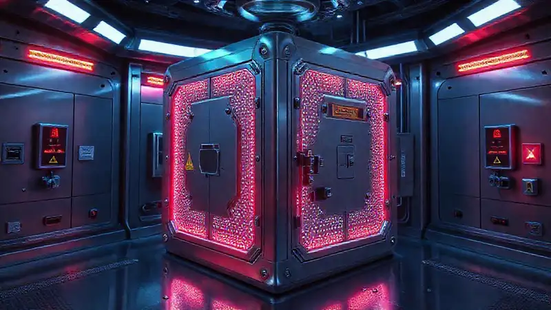 Cubo metálico de alta seguridad futurista