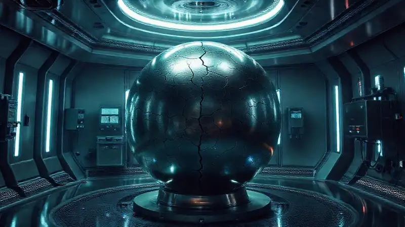 Esfera metálica en contención segura y misteriosa