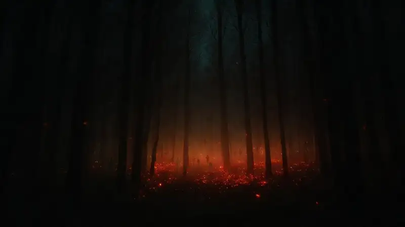Bosque oscuro y ambiente inquietante con efectos
