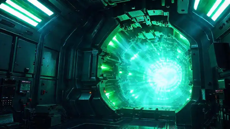 Estructura metálica misteriosa en cámara futurista