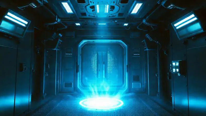 Cámara de contención futurista con energía pulsante