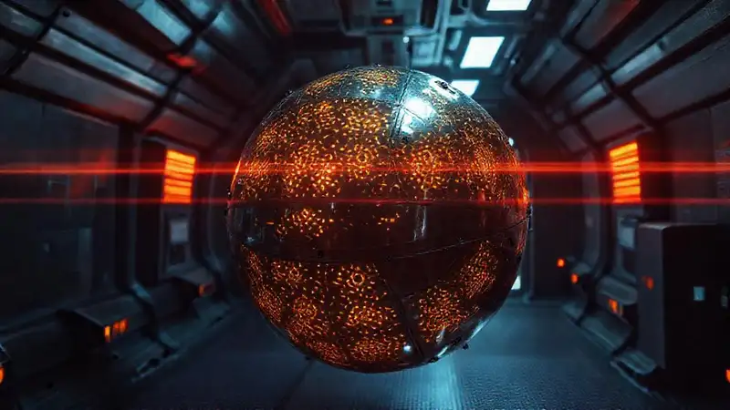 Objeto futurista, brillante, metálico y enigmático