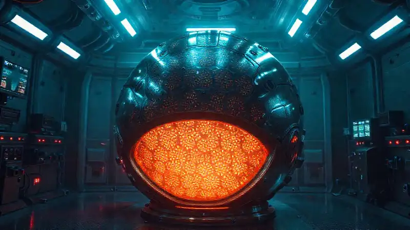 Artefacto futurista misterioso en cámara segura
