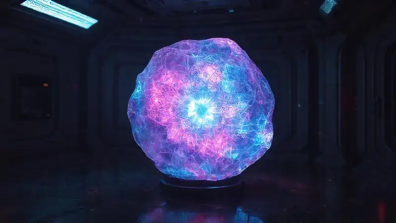 Cristal brillante en entorno futurista y cauteloso
