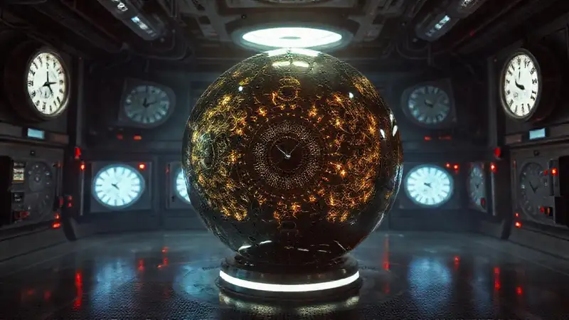 Esfera metálica fractal en sala de contención