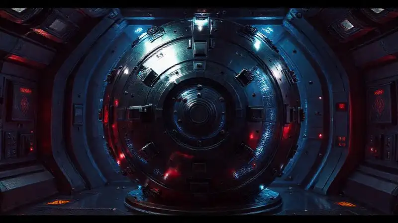 Esfera metálica en laboratorio futurista y secreto