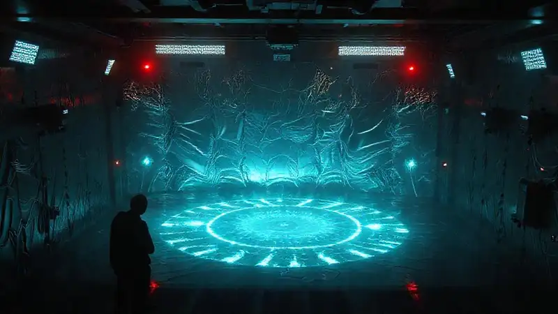 Campo energético misterioso en ambiente futurista de seguridad