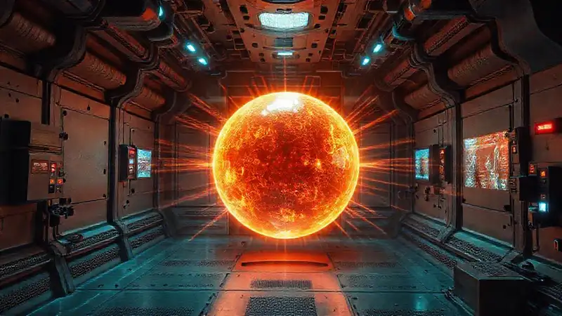 Esfera energética en cámara de alta seguridad futurista