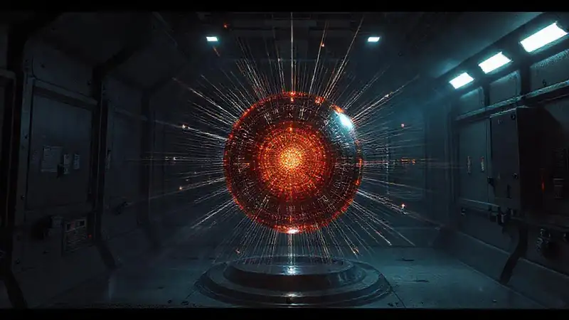 Objeto esférico misterioso en contención futurista