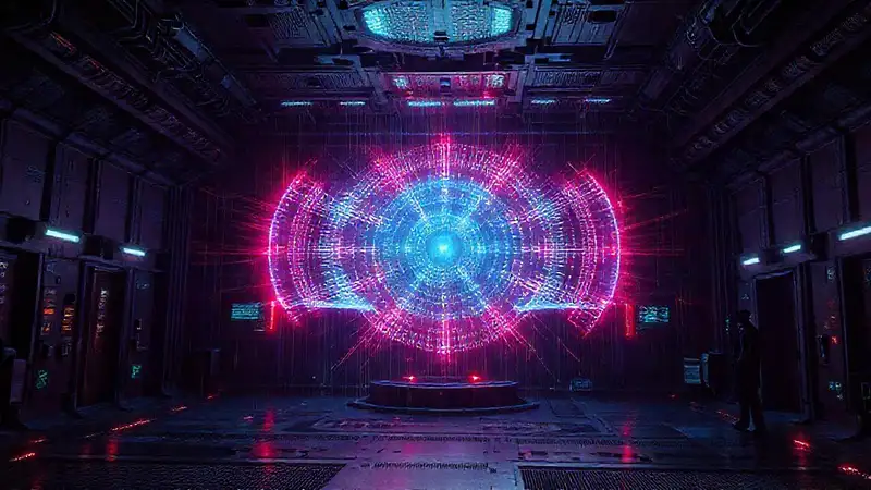Campo electromagnético en instalación futurista tensa