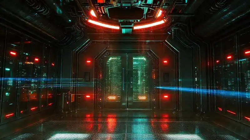 Cámara futurista con campos electromagnéticos peligrosos