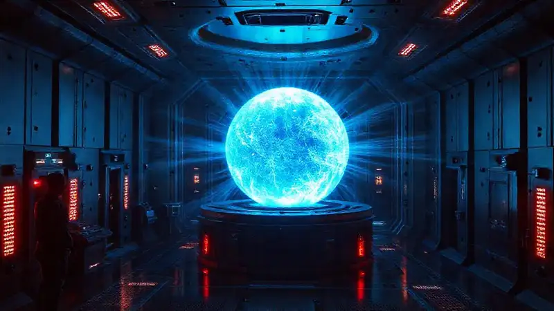 Sala de contención futurista con esfera y sensores