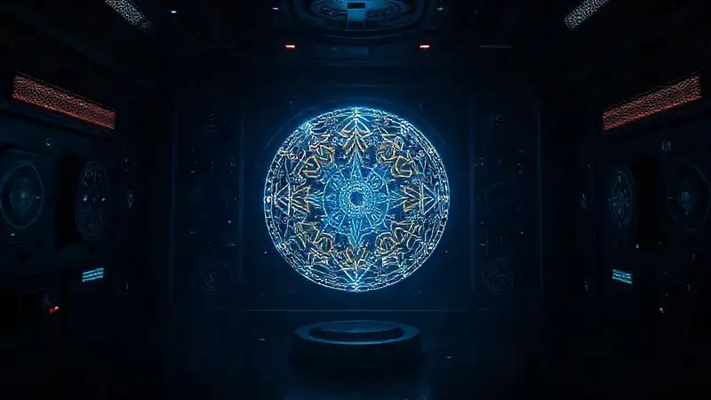 Esfera luminosa misteriosa en entorno futurista