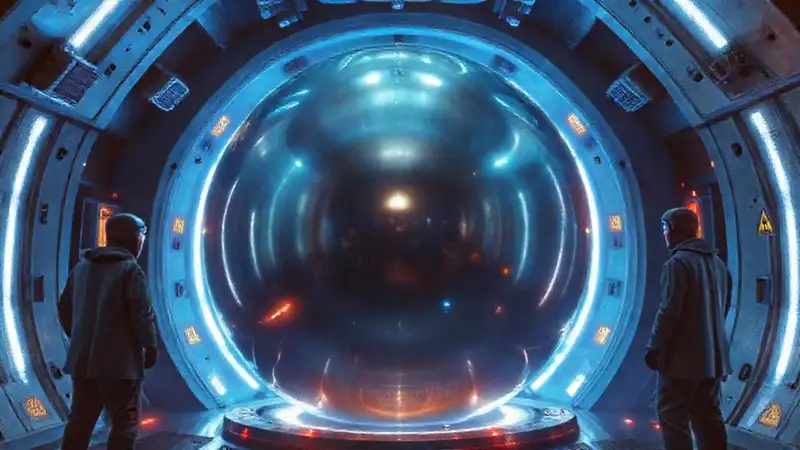 Esfera misteriosa en cámara futurista de ciencia