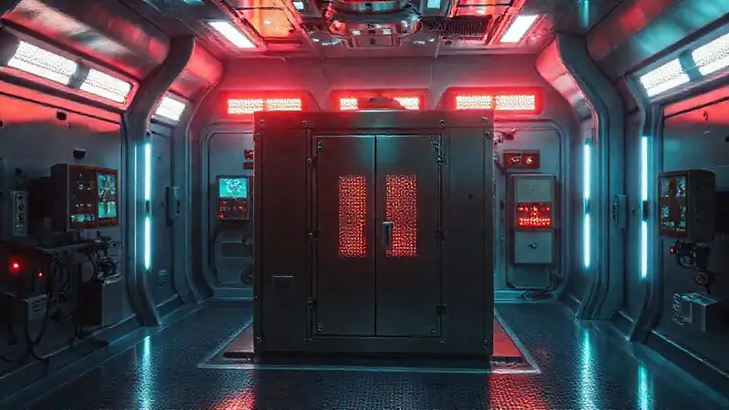Cámara futurista con caja metálica y seguridad