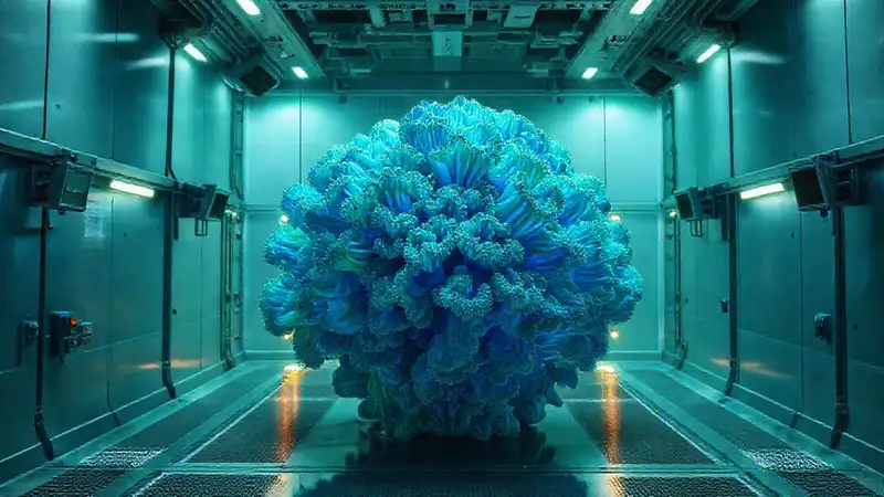 Masa biológica misteriosa en entorno futurista controlado
