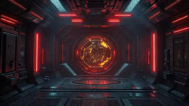 Cámara de contención futurista con fragmento SCP