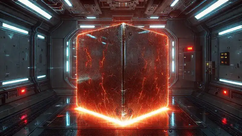Cubo metálico misterioso en envase de seguridad