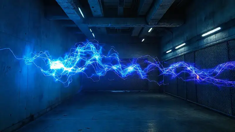 Energía fluctuante en entorno futurista y misterioso