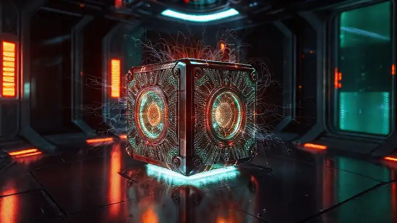 Objeto metálico fractal en campo de energía