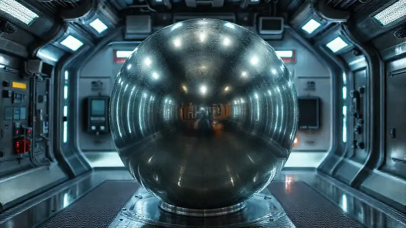 Objeto metálico misterioso en cámara futurista segura