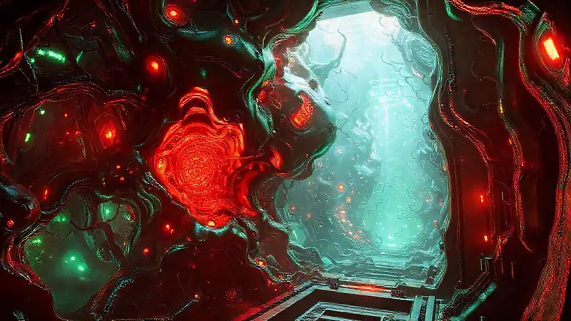 Estructura orgánica metálica con patrones neuromórficos misteriosos