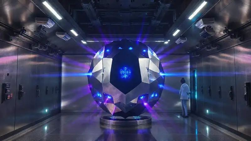 Masa metálica brillante en laboratorio futurista