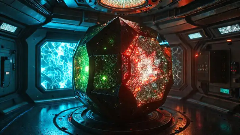 Objeto geométrico irregular con energía radiante