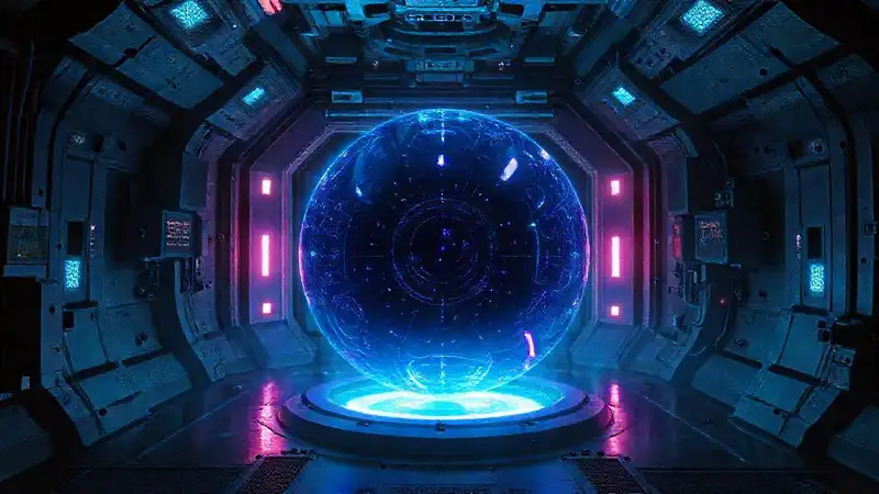 Esfera energética en cámara futurista y segura