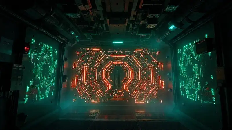 Patrones luminosos en un entorno futurista seguro