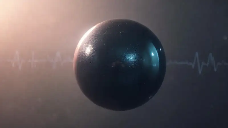 Esfera metálica flotante y misteriosa en espacio