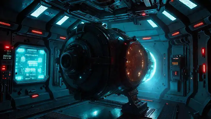 Cilindro misterioso en contenedor futurista