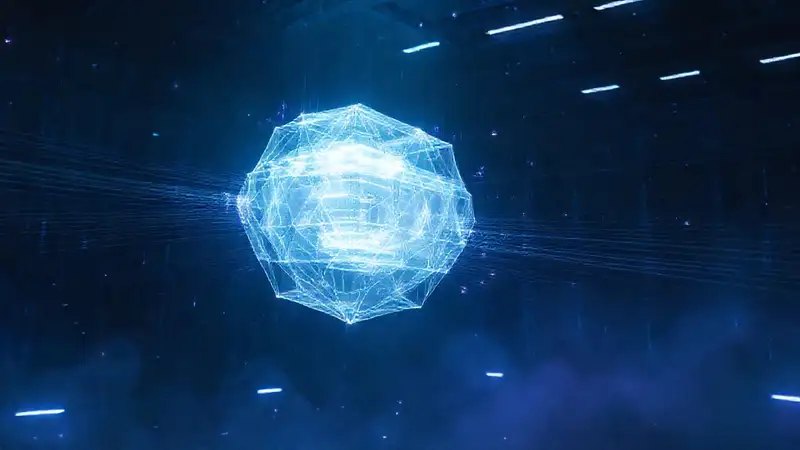 Capas geométricas flotantes en entorno futurista
