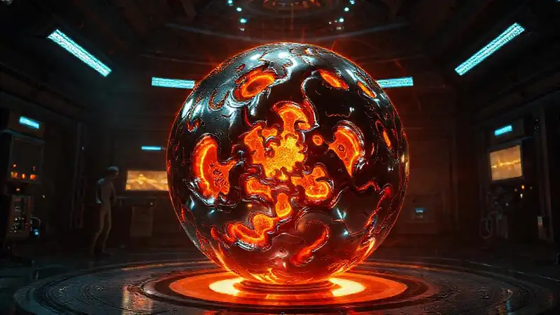 Esfera metálica brillante con patrones fractales