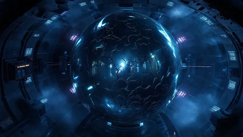 Esfera metálica misteriosa en entorno de seguridad