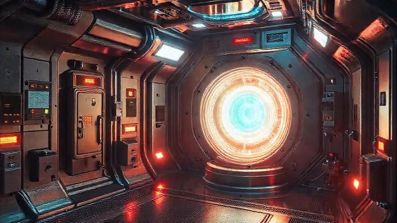 Cámara de contención futurista con energía misteriosa