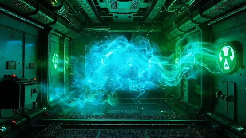 Campo de plasma energético en cámara futurista segura