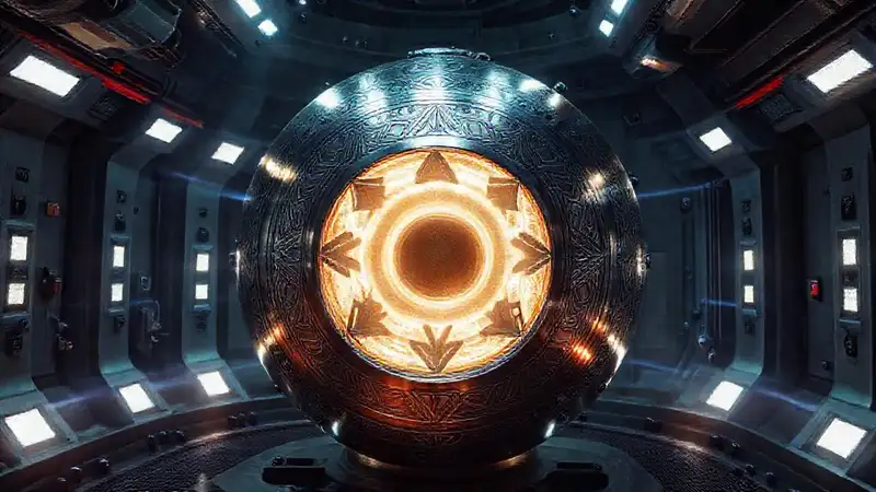 Esfera metálica brillante en cámara de contención