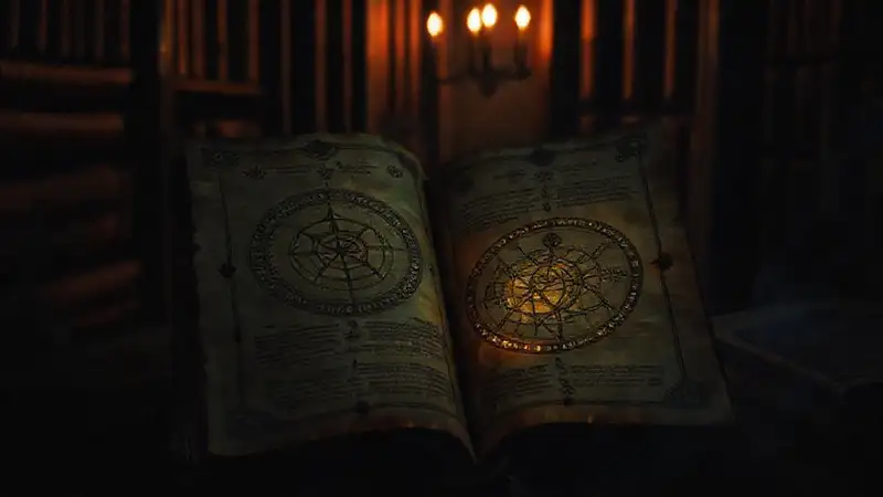 Manuscrito antiguo con símbolos y energía paranormal