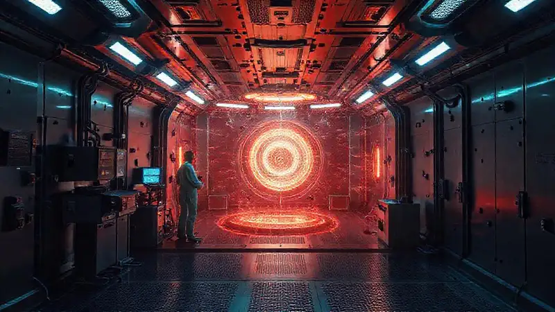 Sala futurista con campo de energía