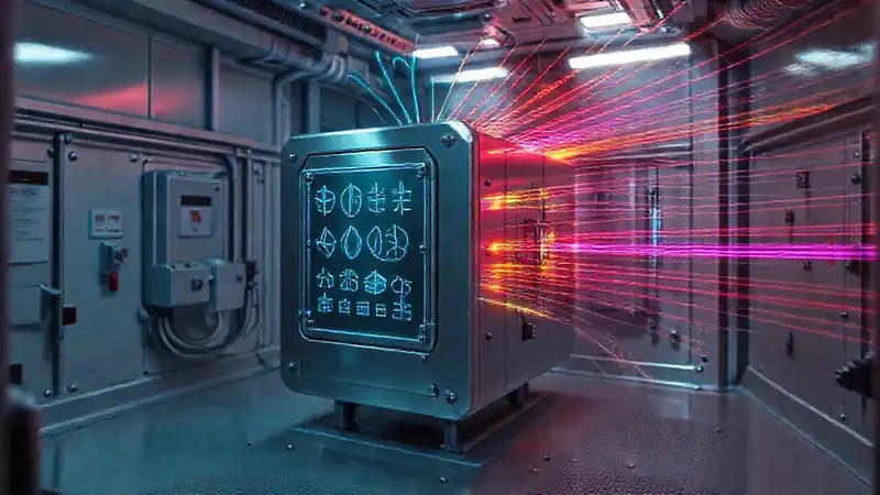 Dispositivo misterioso en entorno futurista y seguro