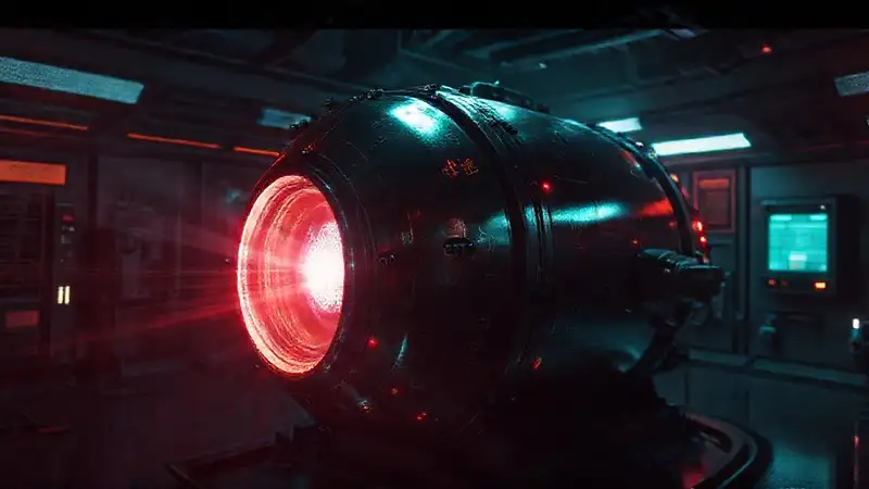 Artefacto metálico misterioso en laboratorio futurista