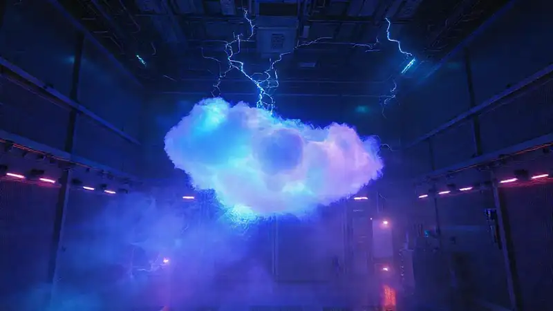 Nube luminosa y misteriosa en sala segura
