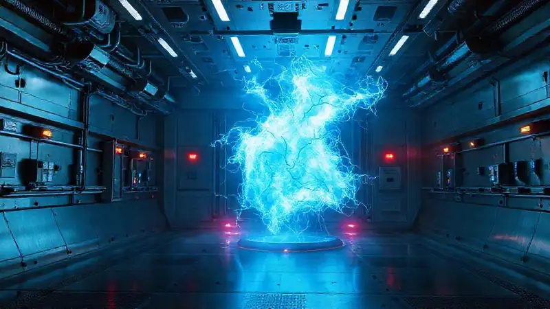 Energía misteriosa en cámara futurista y cautelosa