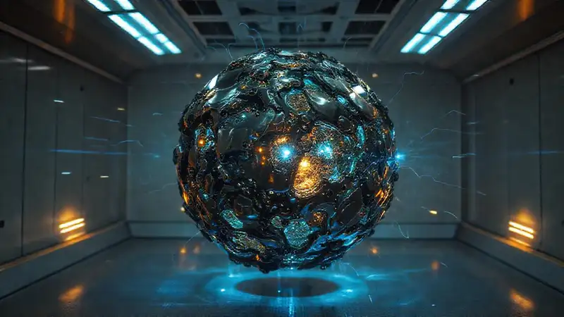 Esfera misteriosa en laboratorio de alta tecnología