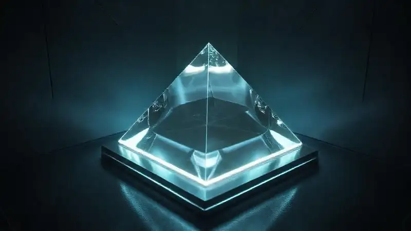 Prisma metálico futurista en entorno enigmático