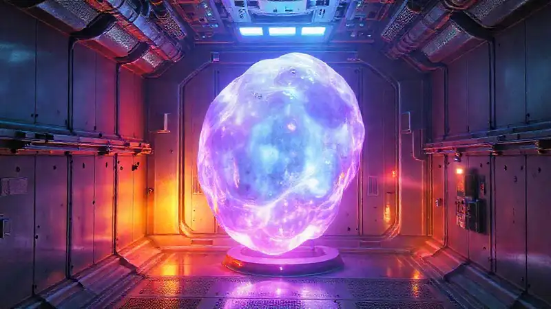 Materia amorfa brillante en ambiente futurista seguro