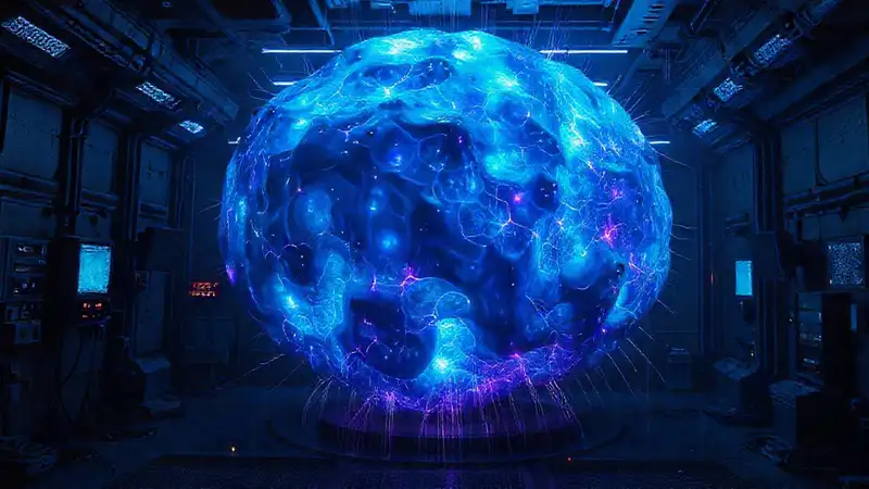 Masa amorfa luminosa en entorno futurista
