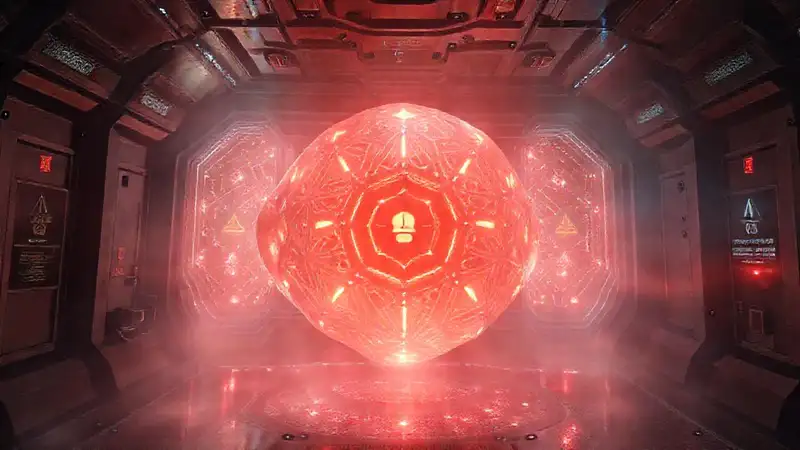 Forma luminosa en contención futurista misteriosa