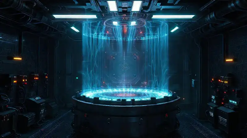 Laboratorio futurista con energía misteriosa y protección